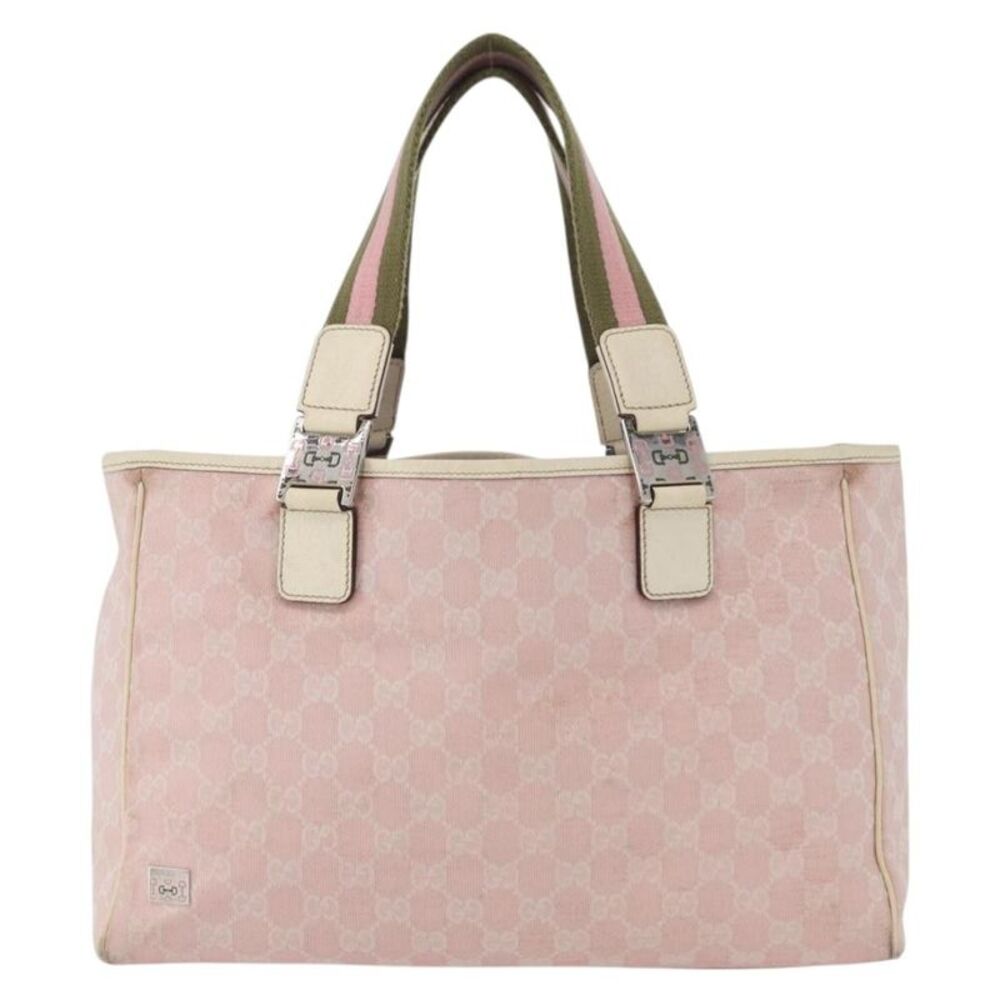 Gucci Web Handle Buckle Tote Gg Canvas And Leather Pink Canvas Tote Bag Bag